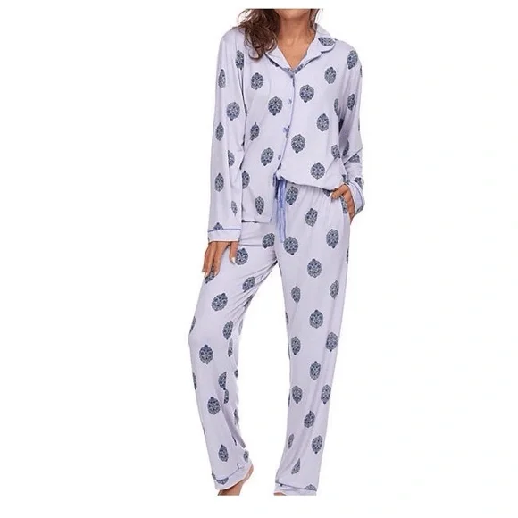 Flora Nikrooz White and Green Pajama Set with Classic Piping Lissette Large - Picture 7 of 7